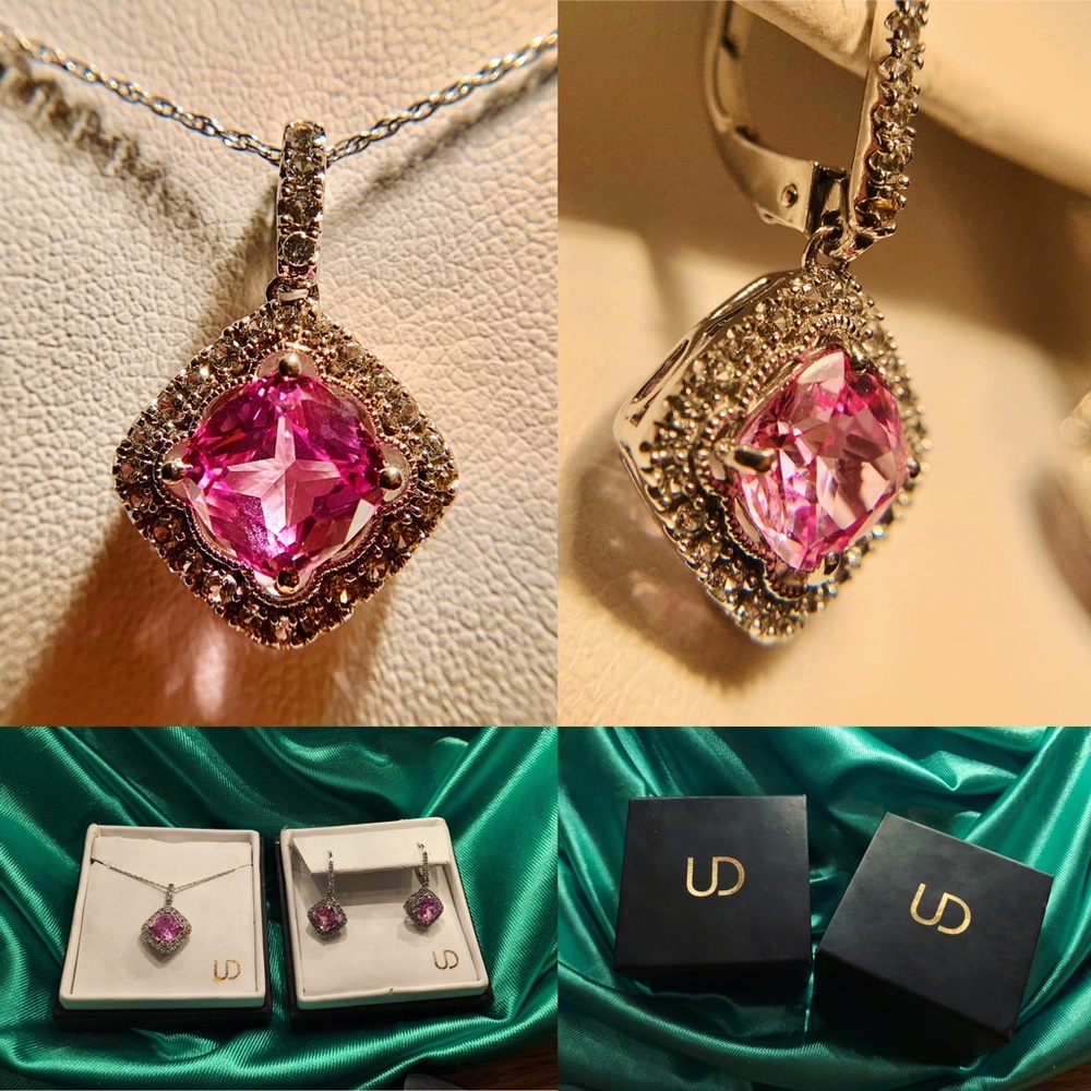 Topaz, diamond, sterling necklace and earring set